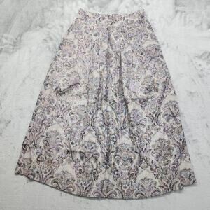 Vintage Michelle Stuart Floral Pleated Midi Skirt Size 8 Gray Colorful Pockets
